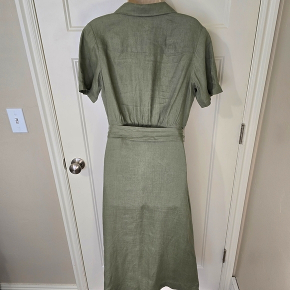 Boden Notched Collar Tie Waist Linen Shirtdress Olive Green Women's US 6 - Picture 4 of 8
